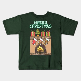 Christmas fire place - Happy Christmas and a happy new year! - Available in stickers, clothing, etc Kids T-Shirt